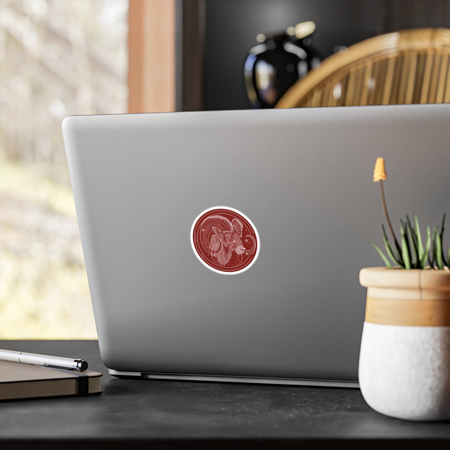 Aries Ram Emblem Vinyl Sticker — Fire Sign Zodiac Kiss-Cut Decal
