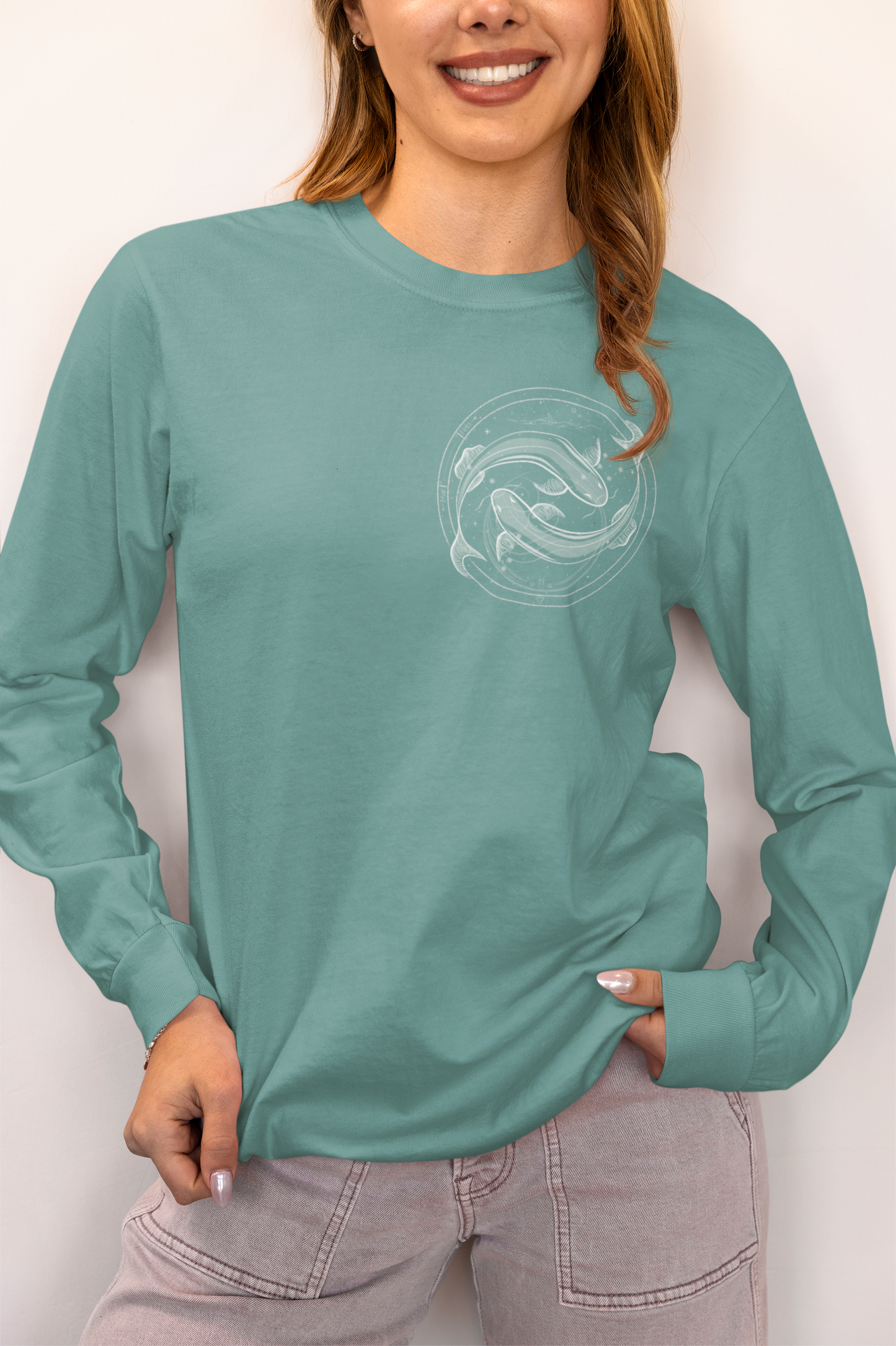 Pisces Emblem Mystic Fish Unisex Long Sleeve Tee