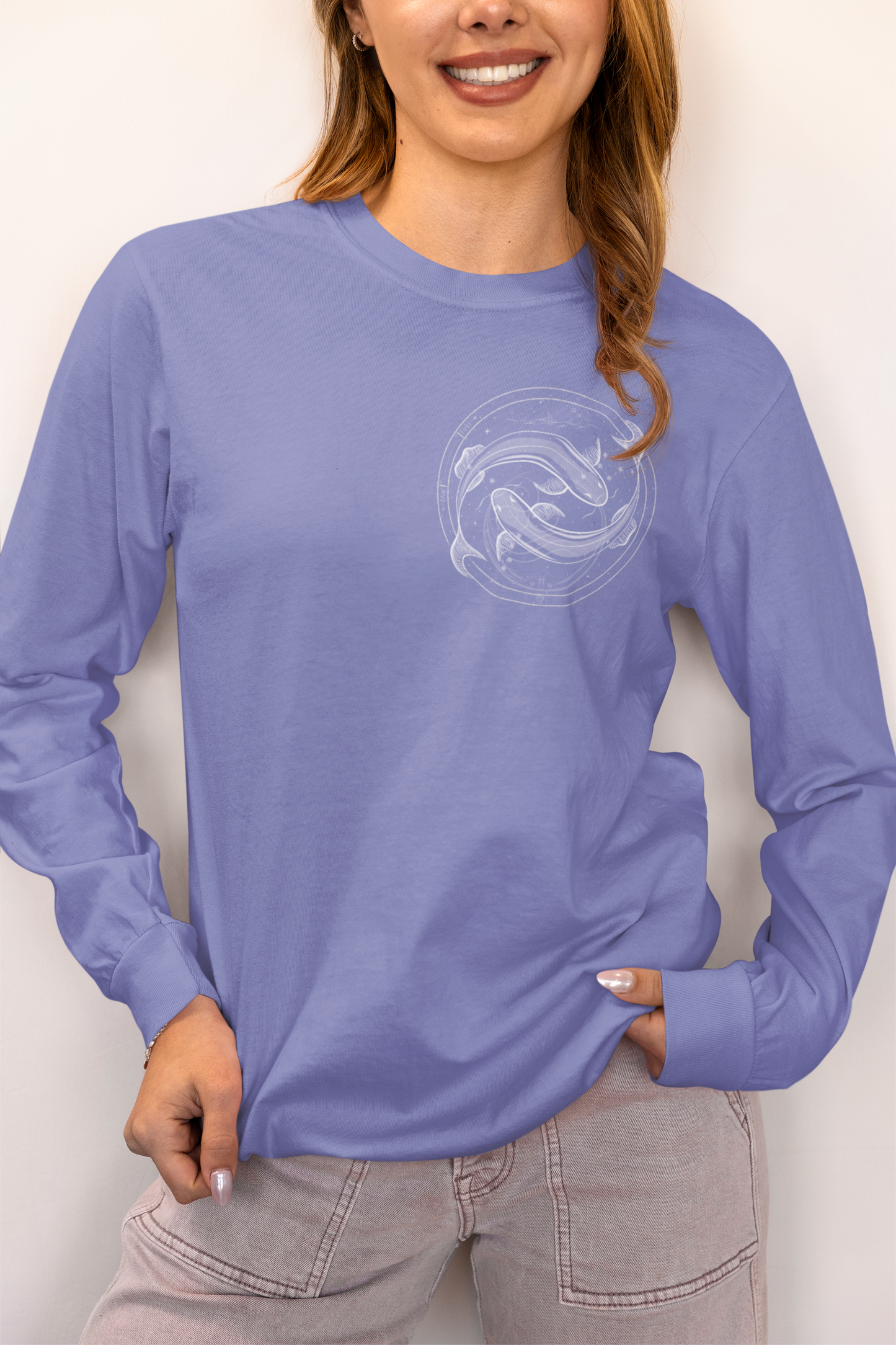 Pisces Emblem Mystic Fish Unisex Long Sleeve Tee