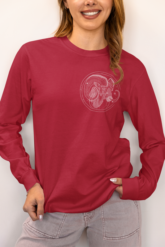Aries Ram Emblem Long Sleeve T-Shirt — Zodiac Astrology Tee